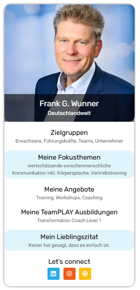 Frank Wunner, ausgebildeter TeamPLAY-Coach